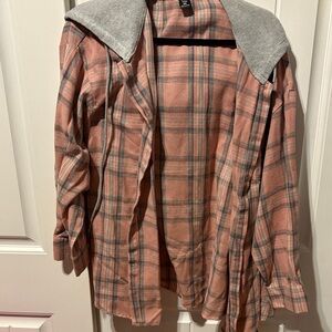 SHEIN Pink and Gray Plaid Utility Jacket
